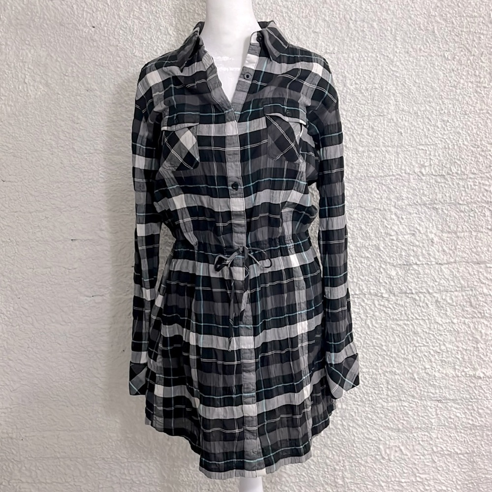 Patagonia Long Sleeve Plaid button up Drawstring Dress. Size M